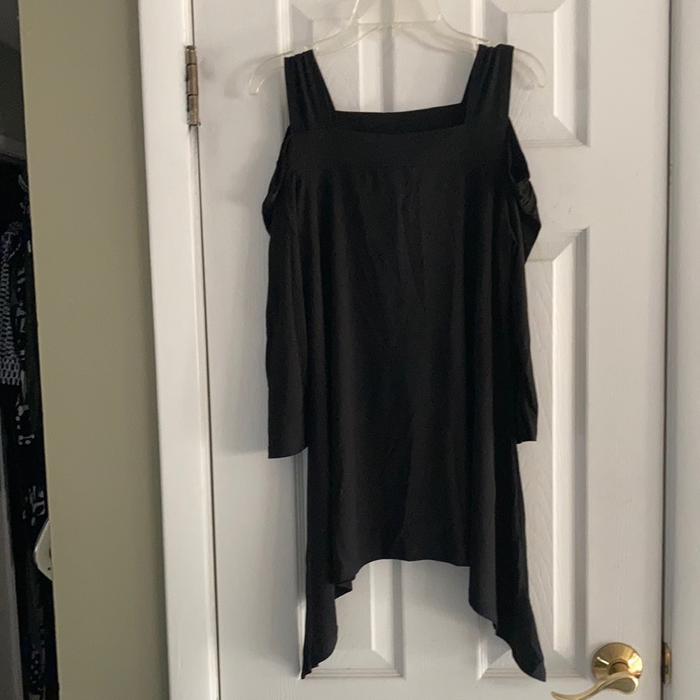 AVITAL WOMENS COLD SHOULDER TRAPEZE SHIRT BLACK SIZE S NWOT